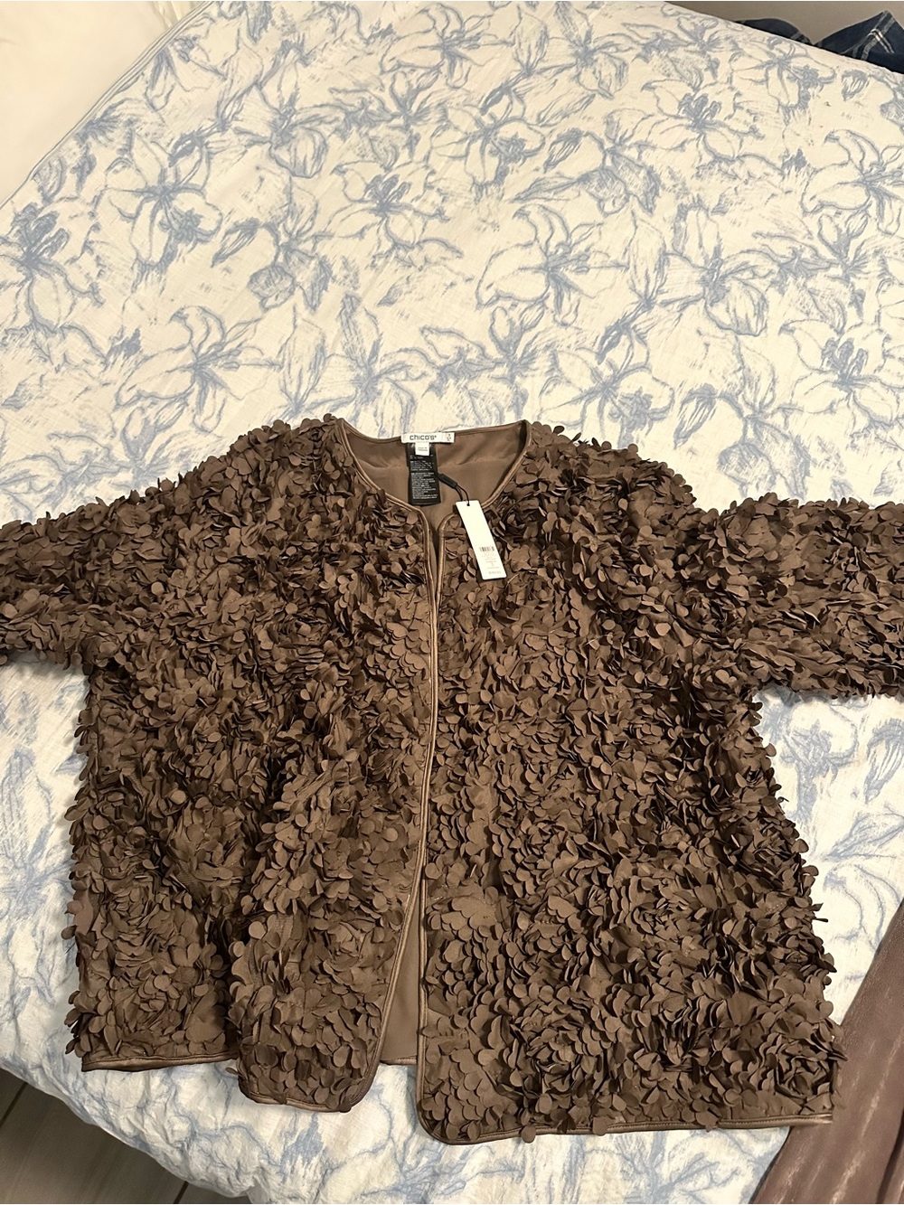 Chico's Textured Rosette Jacket in Deep Taupe Brown - Picture 9 of 9